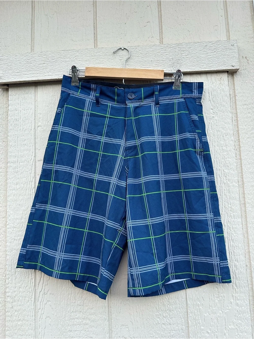 OP Flex 4-Way Stretch Casual Shorts Men's Blue Plaid Size 30 Lightweight Golf